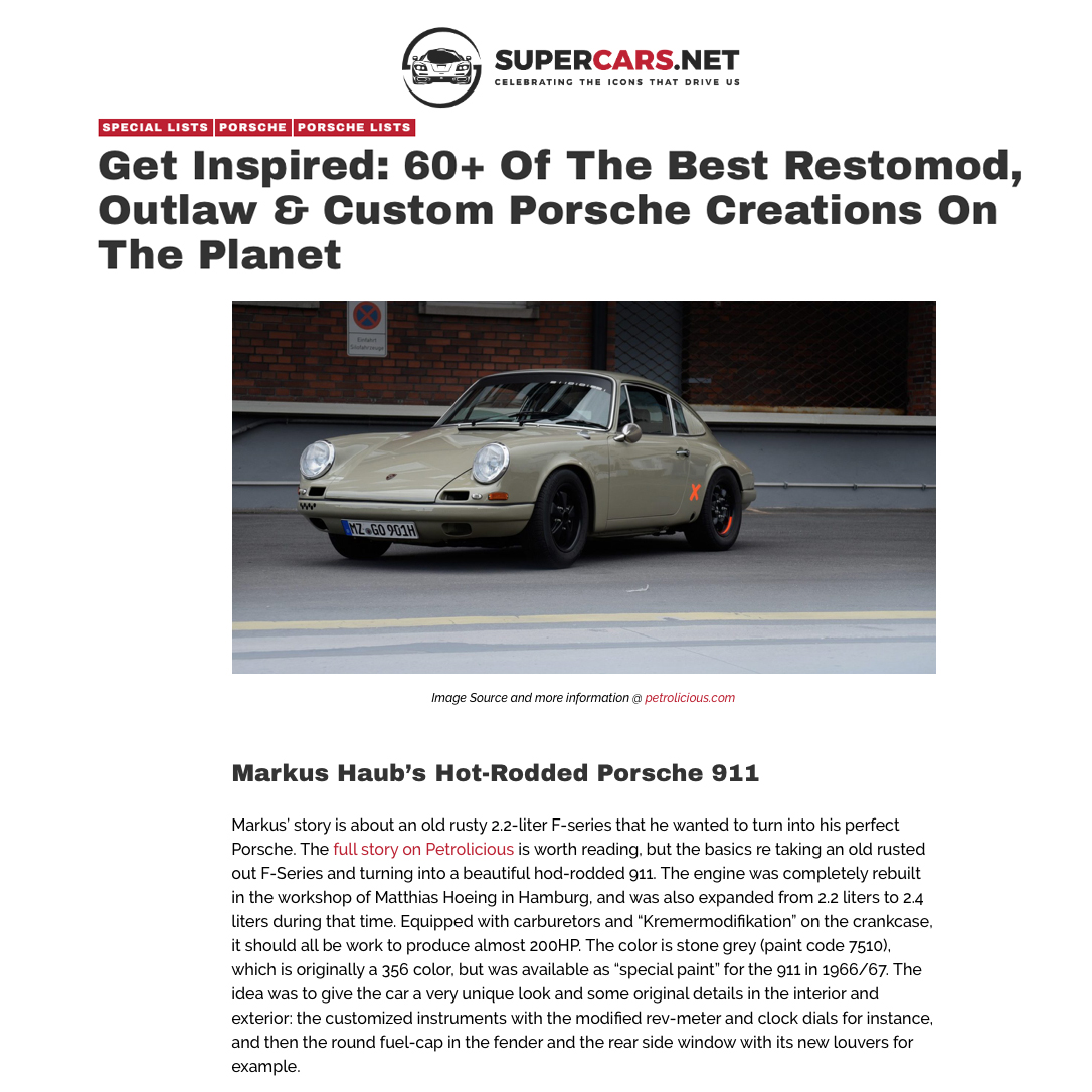 9110101621 is listed in the 60+ Best Restmod, Outlaws & Custom Porsche Creations On The Planet___supercars.net